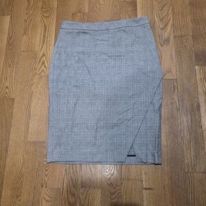 Banana Republic Grey Plaid Pencil Skirt | Front Slit | Size 12